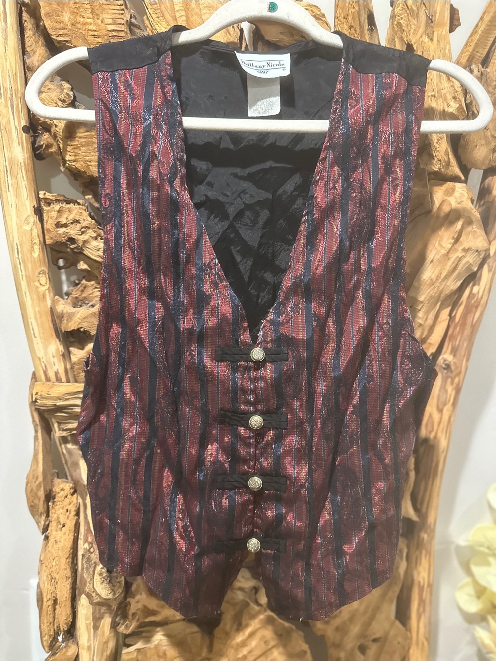 Vintage-Inspired Burgundy & Black Stripe Vest by